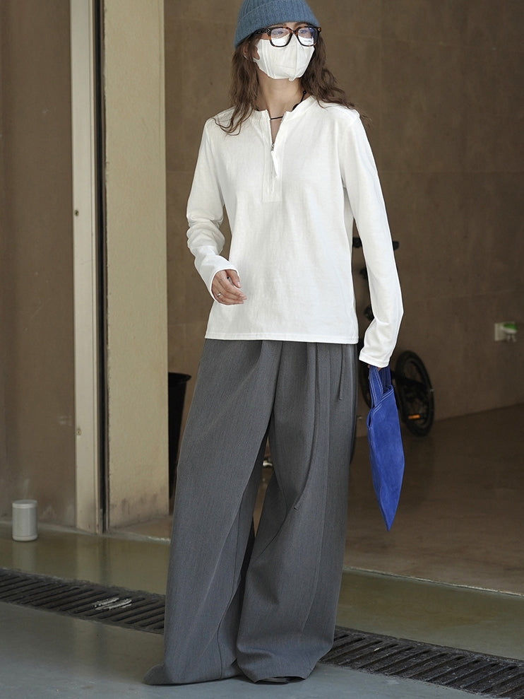 Simple Half-Zip Long-Sleeved Tops_BDHL7776