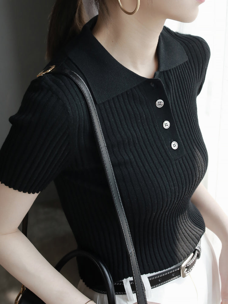 Polo Collar Slim Knit Tops_BDHL6055