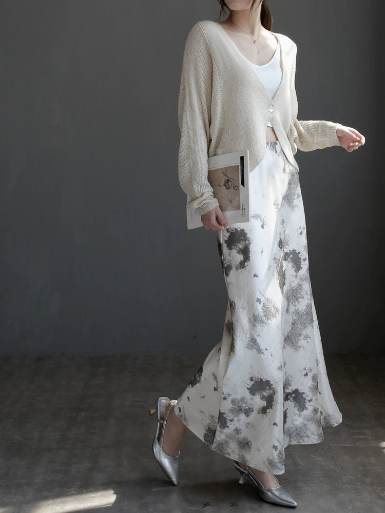 French V-Neck Linen-Blend Knit Cardigan_BDHL7291