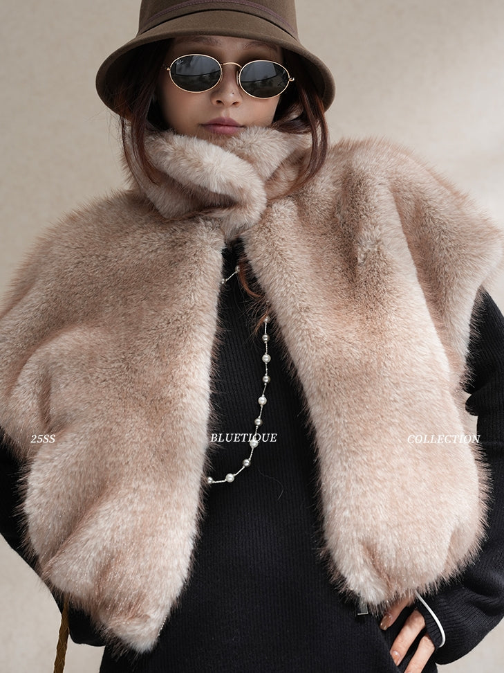 Stand Collar Zipper Fur Vest_BDHL8015