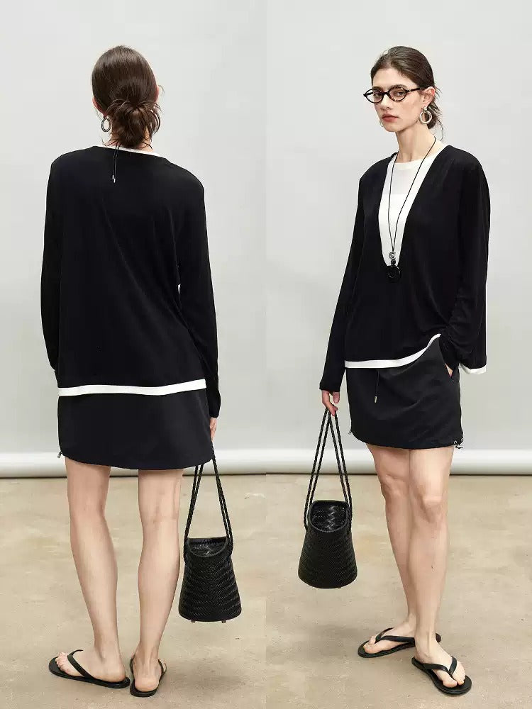 Splicing Collar Two-Piece Style Tops_BDHL7275