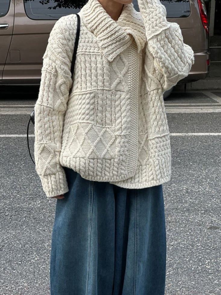 領口飾邊麻花針織開襟衫_BDHL8135