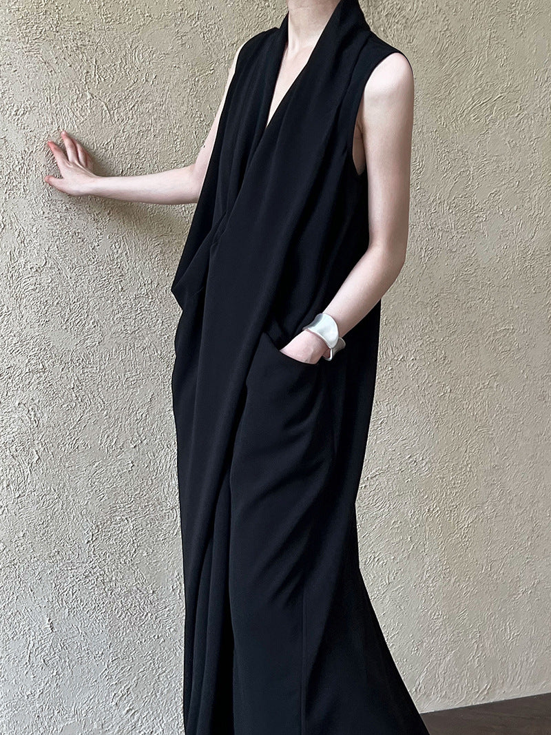 V-Neck Draped Cross Dress_BDHL7558