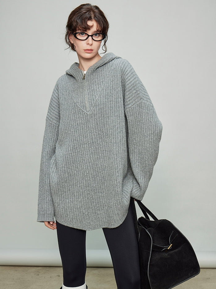 Hooded Half-Zip Knit Tops_BDHL6919