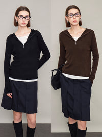 Hooded Zip Faux Two-Piece Tops_BDHL6608