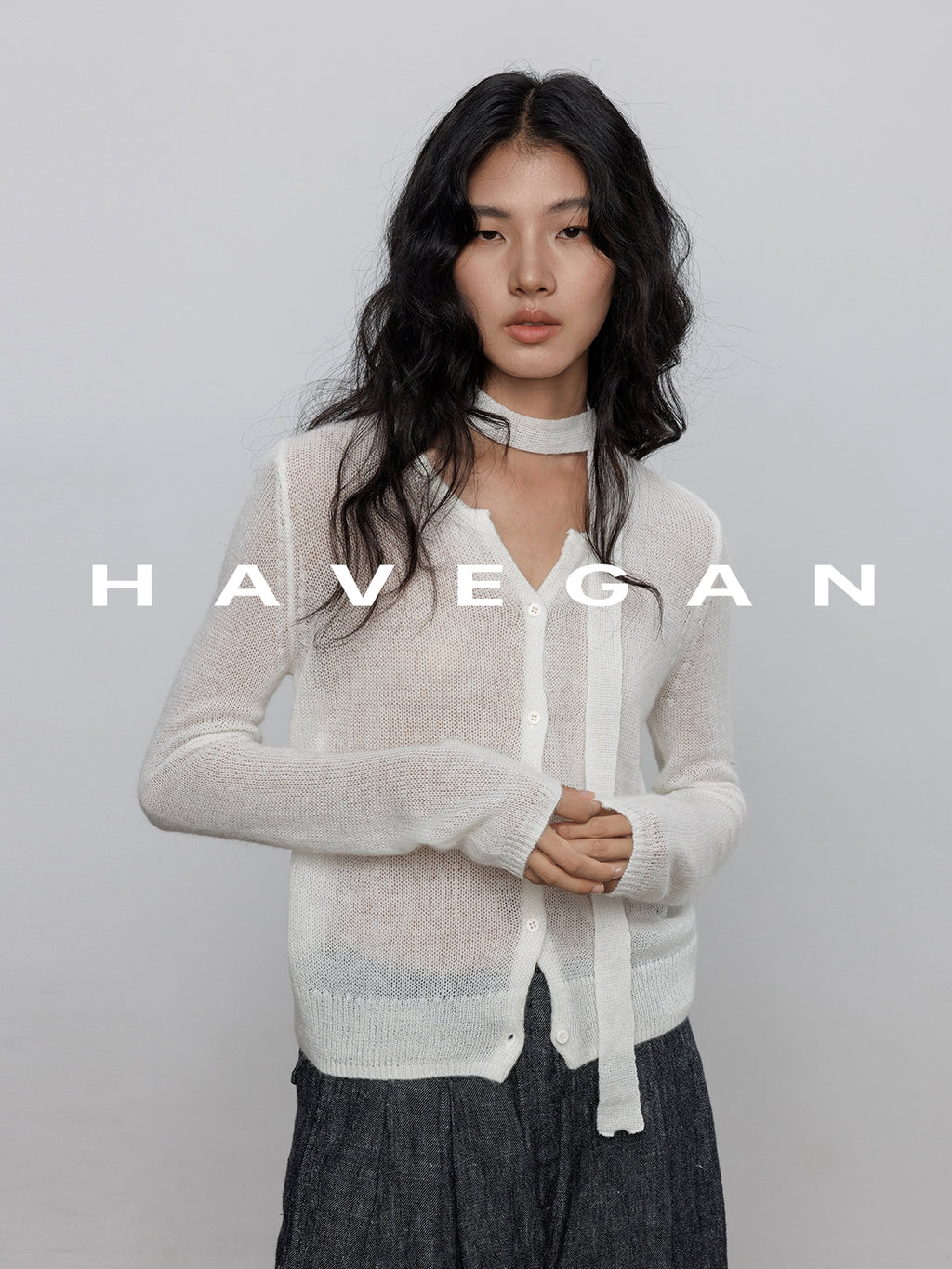 V-Neck Sheer Knit Cardigan_BDHL7783