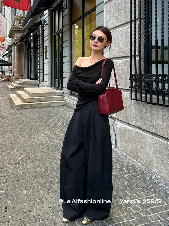 One-Shoulder Long-Sleeved T-Shirt_BDHL7734