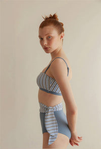 High Waist Striped Split Bandeau Bikini_HL3233
