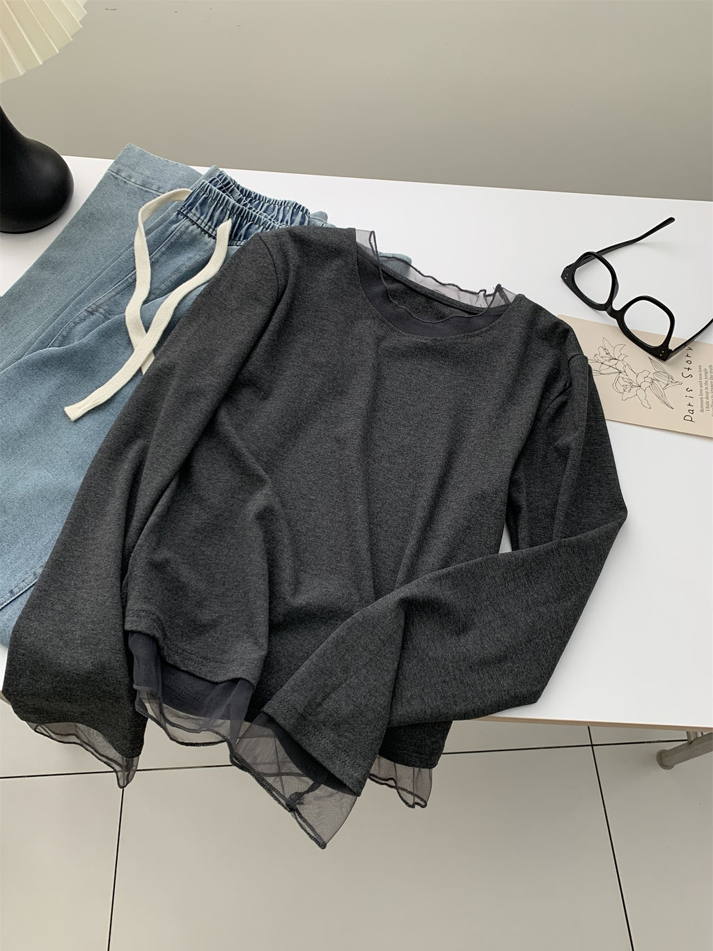 Mesh Round Neck Tops_BDHL8013