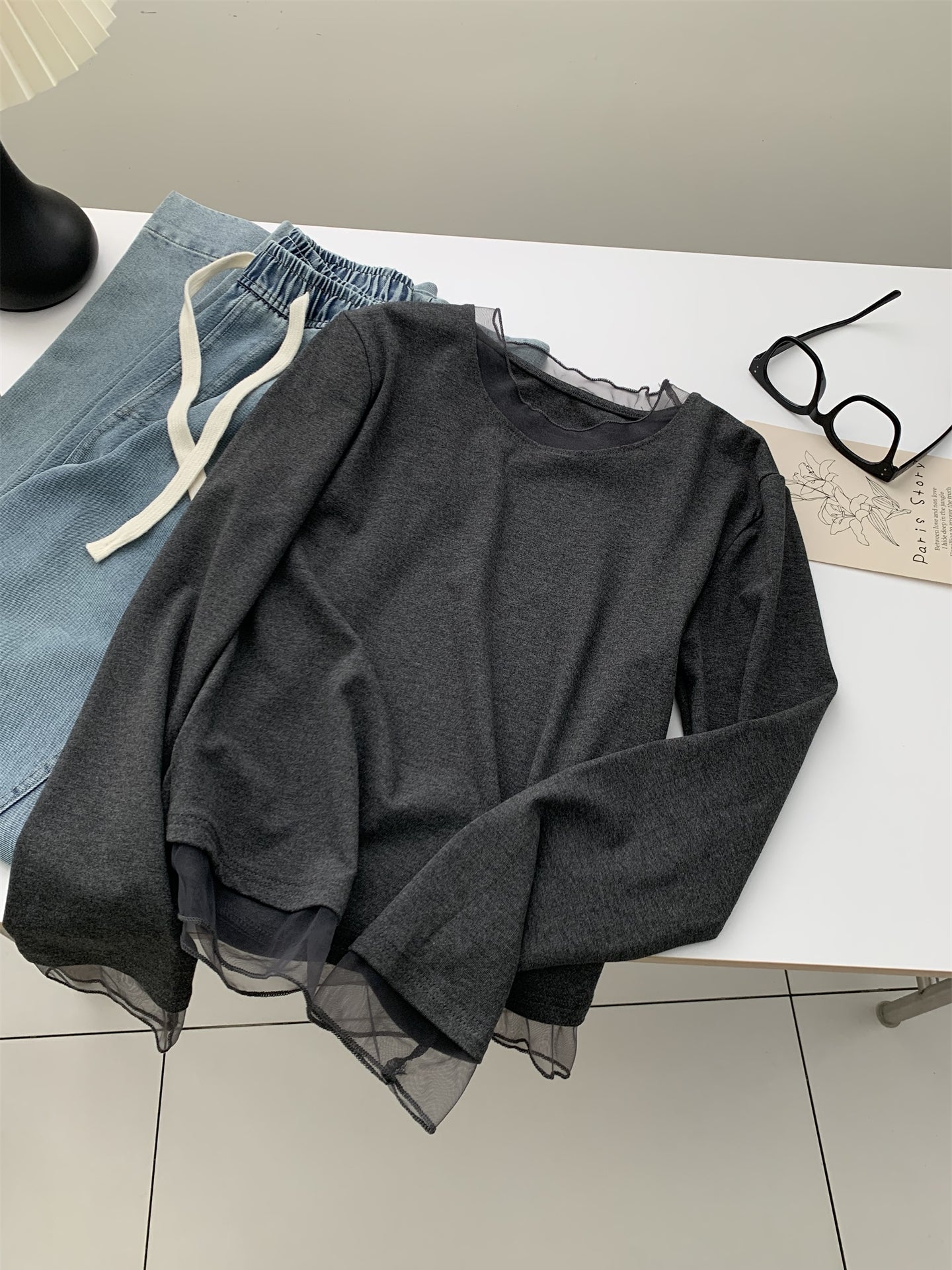 Mesh Round Neck Tops_BDHL8013