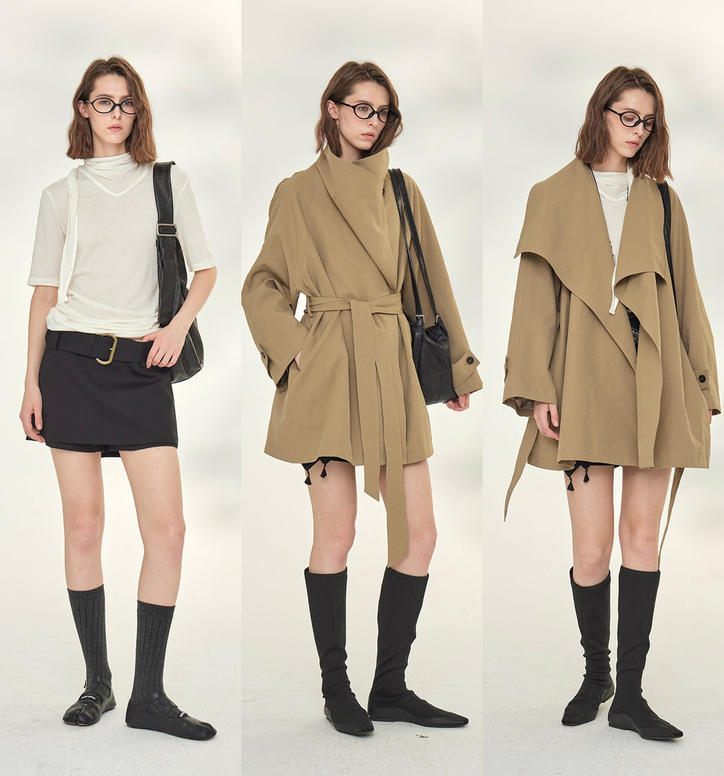 Tide Drawstring Short Trench Coat_BDHL7735