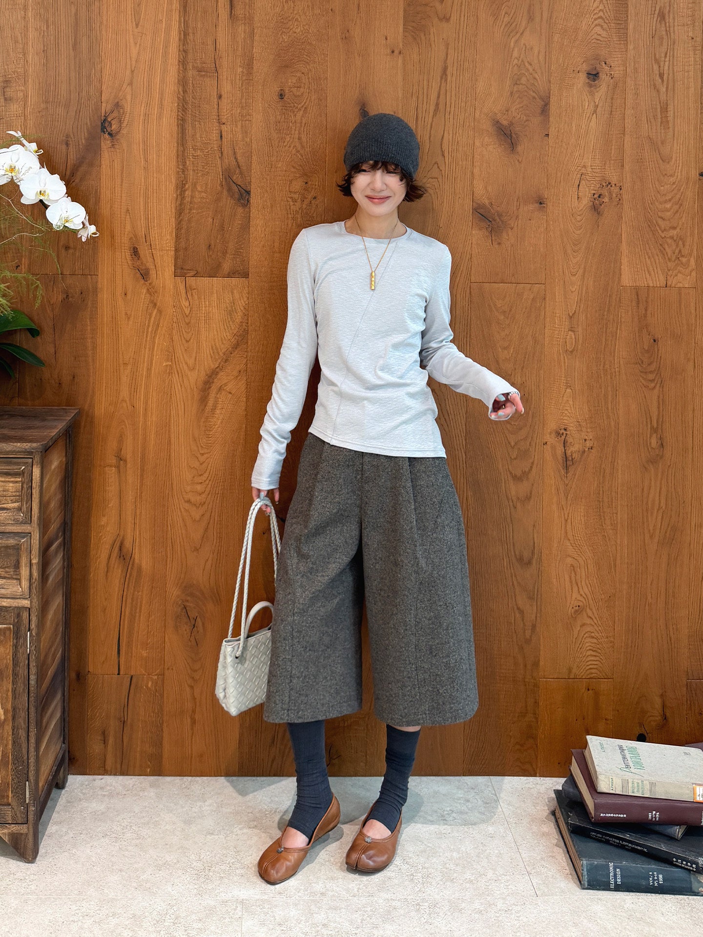 Wool Tie Waist Wide Cropped Pants_BDHL8423
