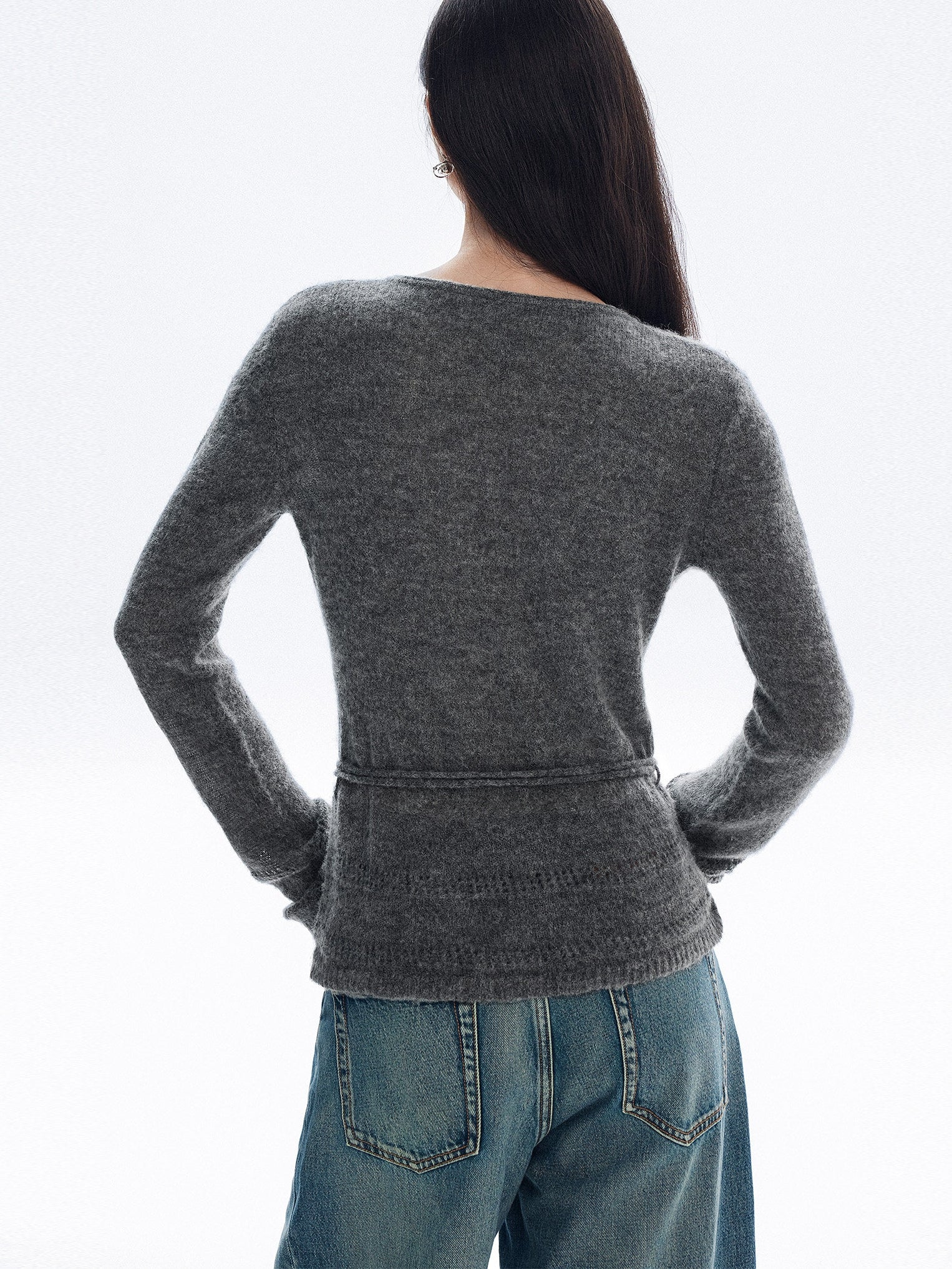 V-Neck Long-Sleeved Knit Cardigan_BDHL8148