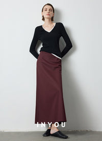 Tucked Straight Long Skirt_BDHL6387