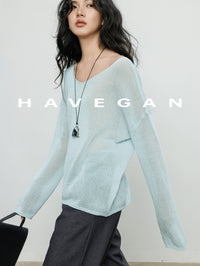 V-Neck Loose-Fitting Sheer Knit_BDHL7069