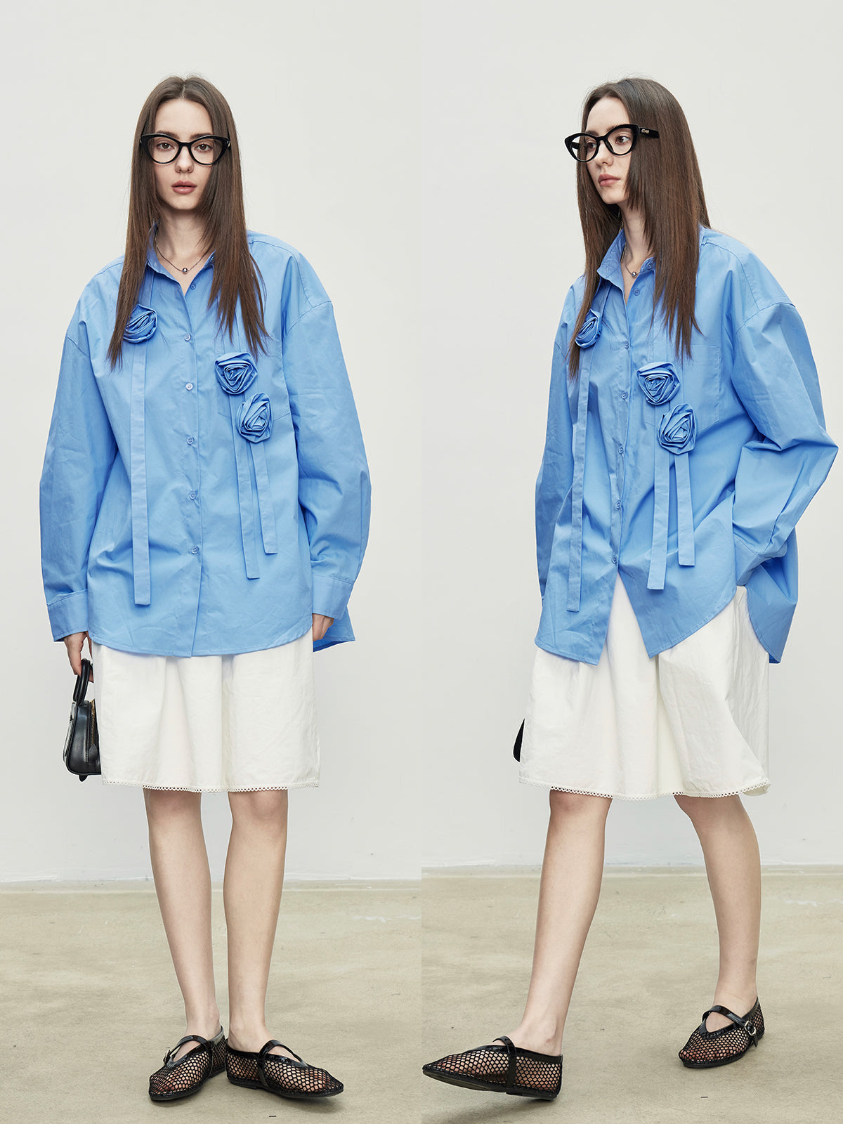 Flower Motif Loose Shirt_BDHL7110