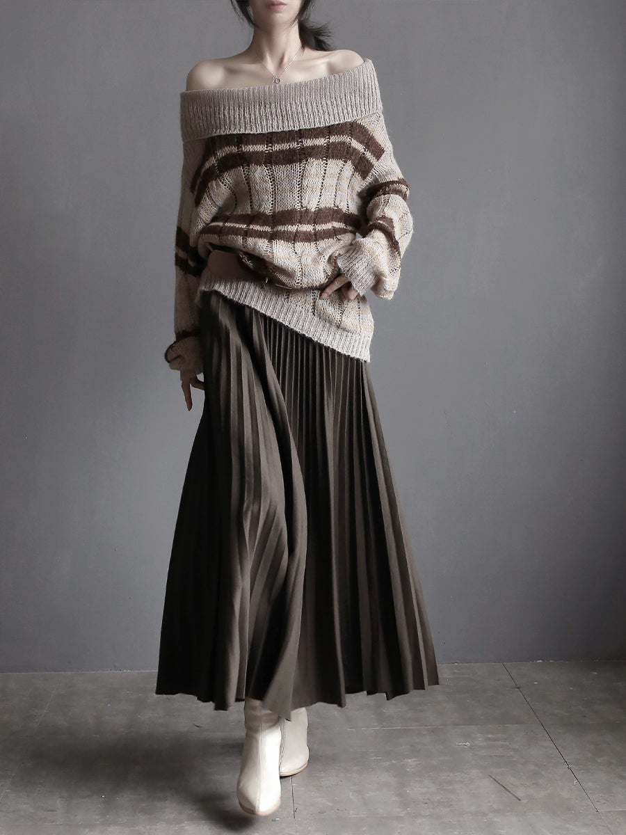 High-Waisted Pleated Maxi Skirt_BDHL7931