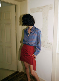 Draped Red Tight Skirt_BDHL6009