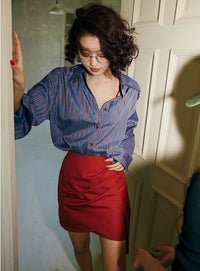 Draped Red Tight Skirt_BDHL6009