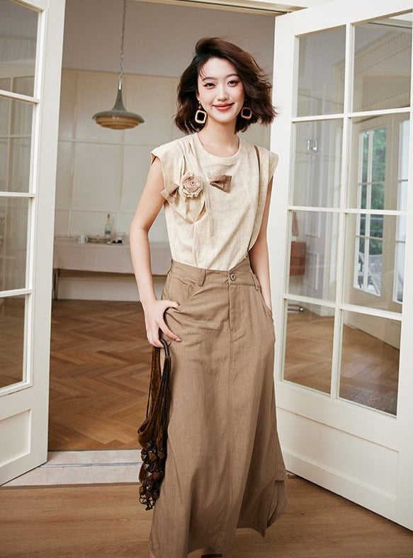 Flower Corsage Short-Sleeved Tops_BDHL6252