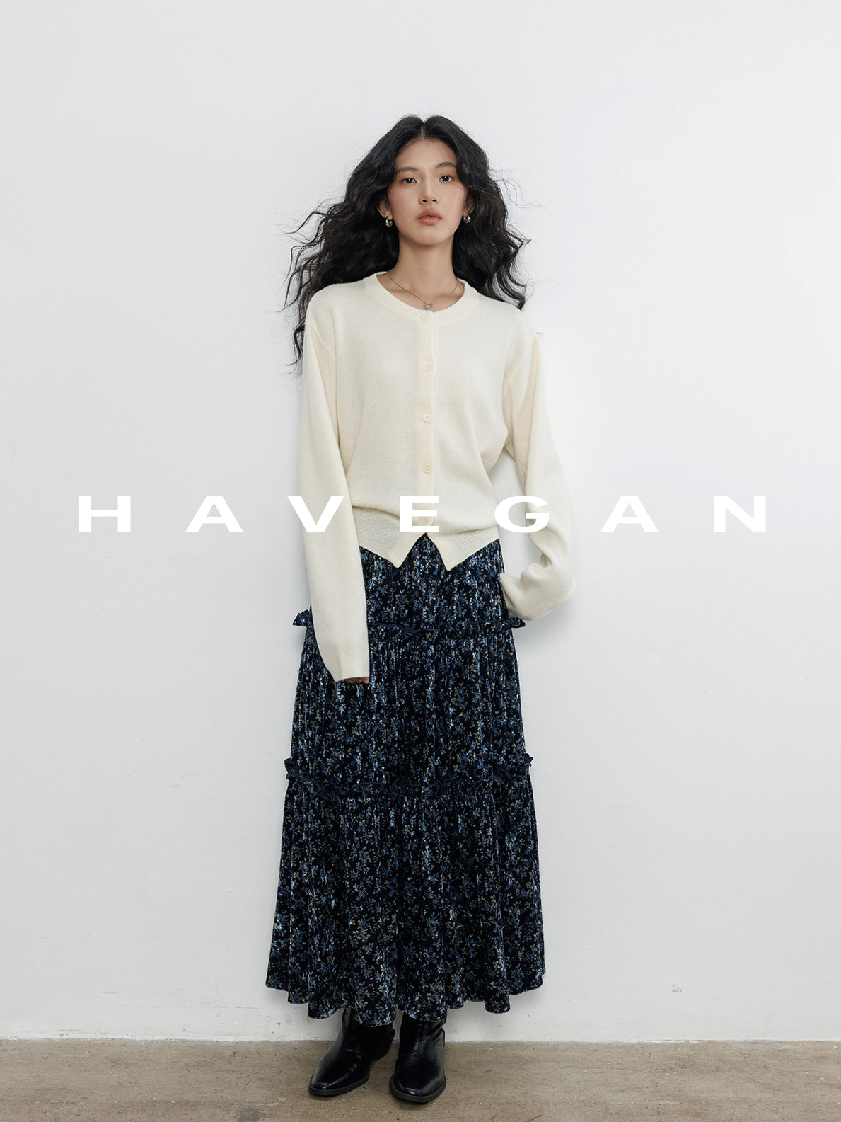 Retro Floral Print A-Line Skirt_BDHL7897