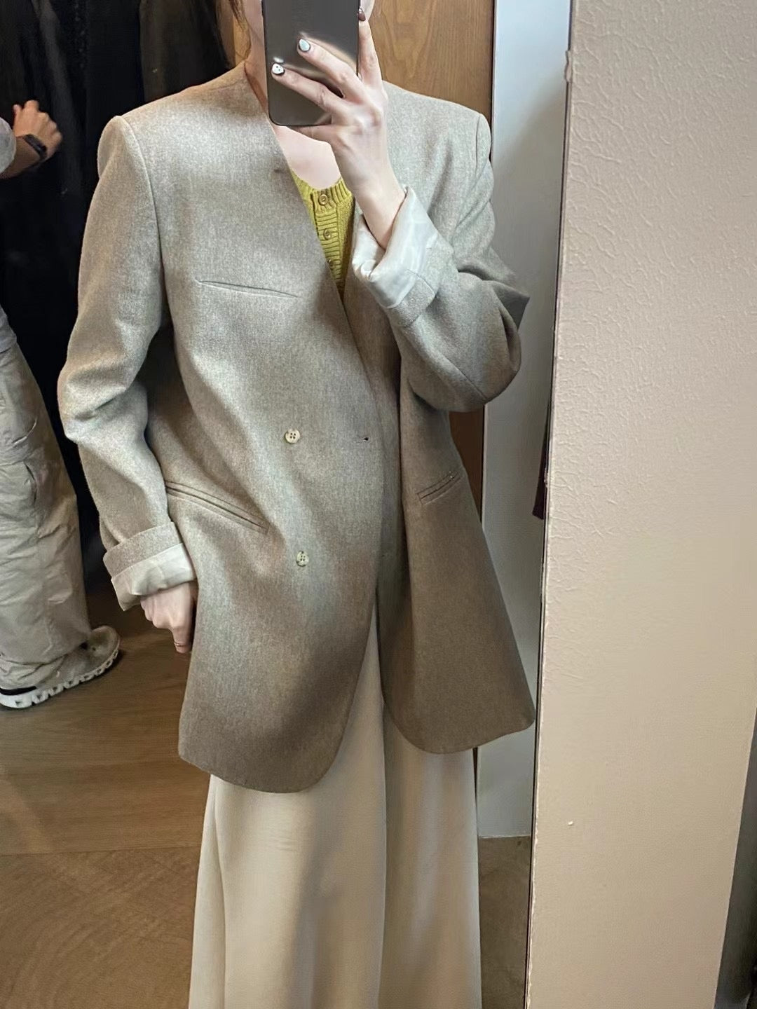 Loose-Fitting Collarless Jacket_BDHL7148