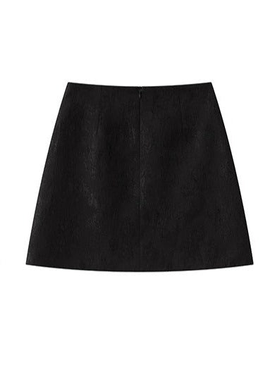 Floral Black Jacquard Skirt_BDHL6018
