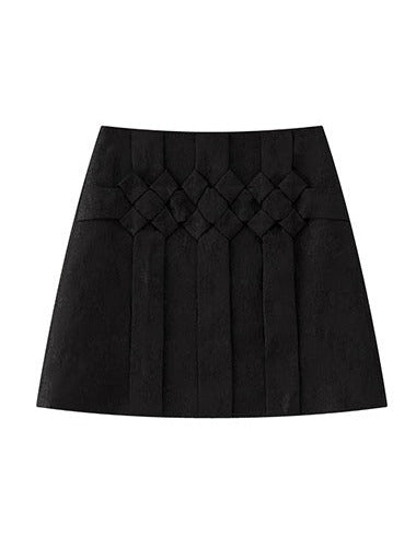 Floral Black Jacquard Skirt_BDHL6018