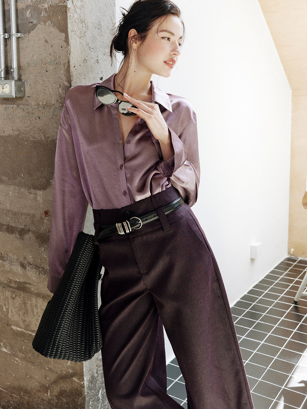 Purple Textured Suit Pants_BDHL8002