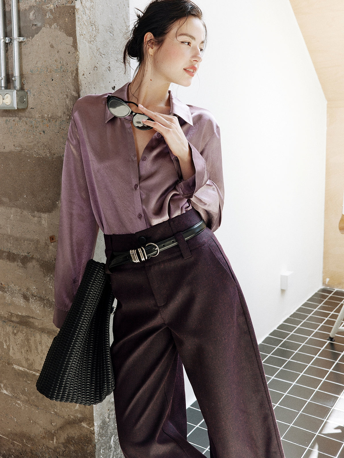 Purple Textured Suit Pants_BDHL8002