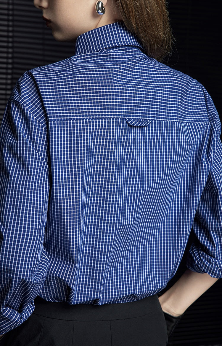 Blue Checkered Long-Sleeved Shirt_BDHL6368