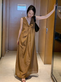 V-Neck Twist Long Dress_BDHL6180