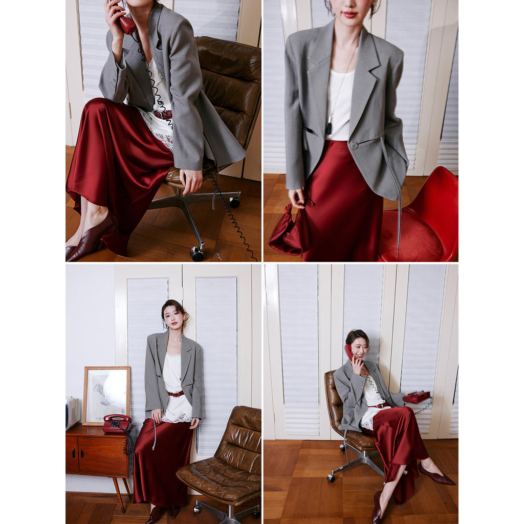 Drawstring Detail Oversized Blazer_BDHL8242