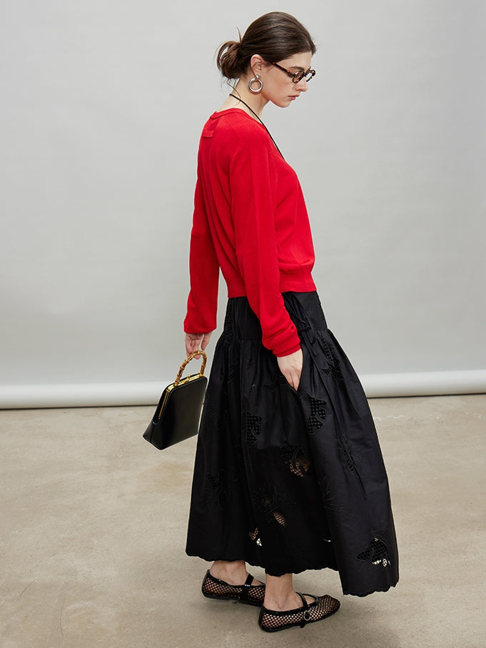 Embroidered Hollow A-Line Skirt_BDHL7184