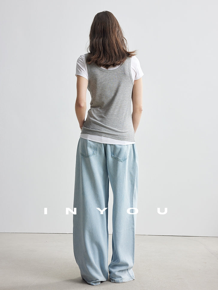Round Neck T-Shirt And Sleeveless Tops Set_BDHL7174