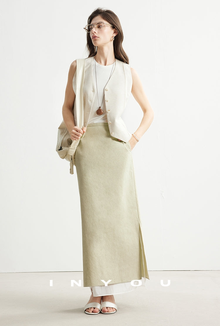 Side Slit Layered Straight Skirt_BDHL6980