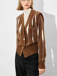 Random Striped V-Neck Cardigan_BDHL7010