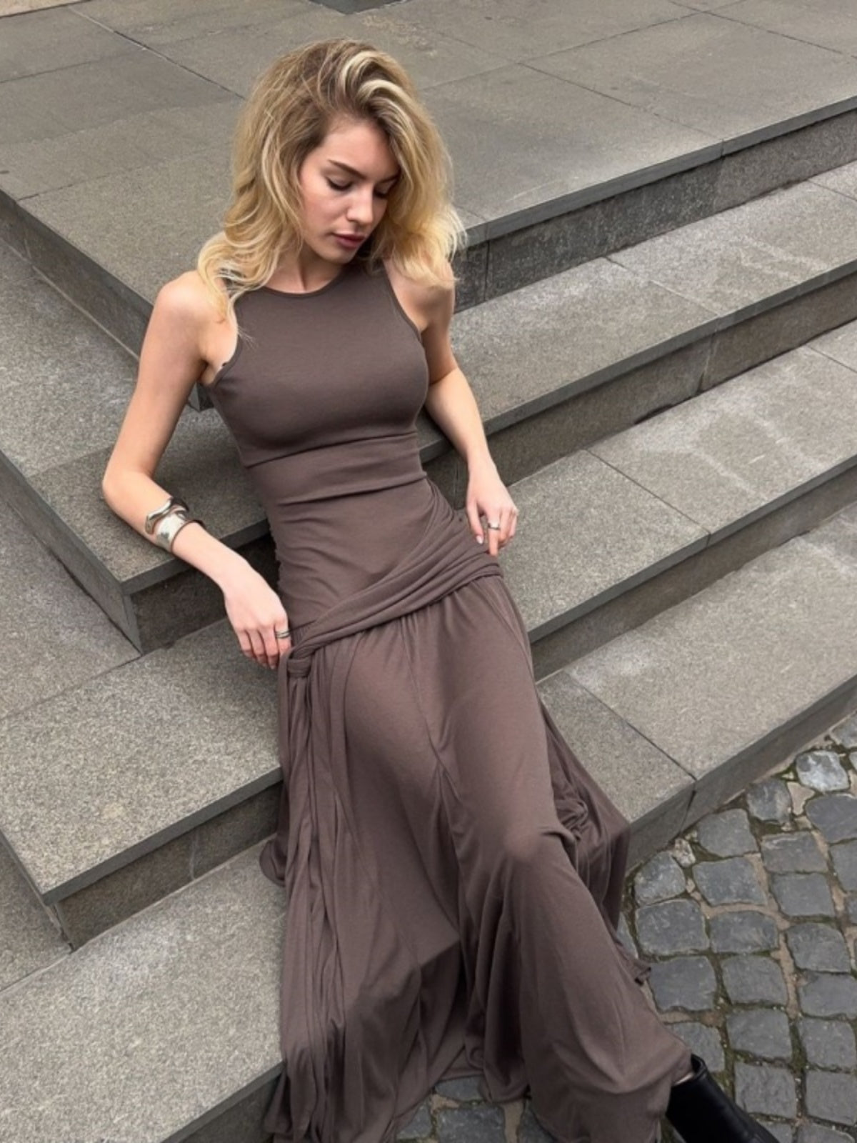 Waist Strap Pleated Dress_BDHL7568