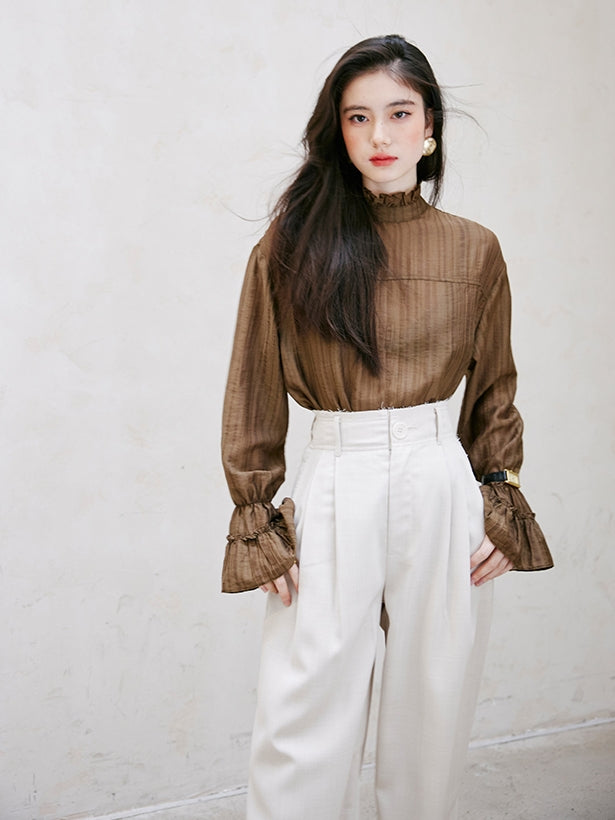 Ruffle High-Neck Sheer Blouse_BDHL6751
