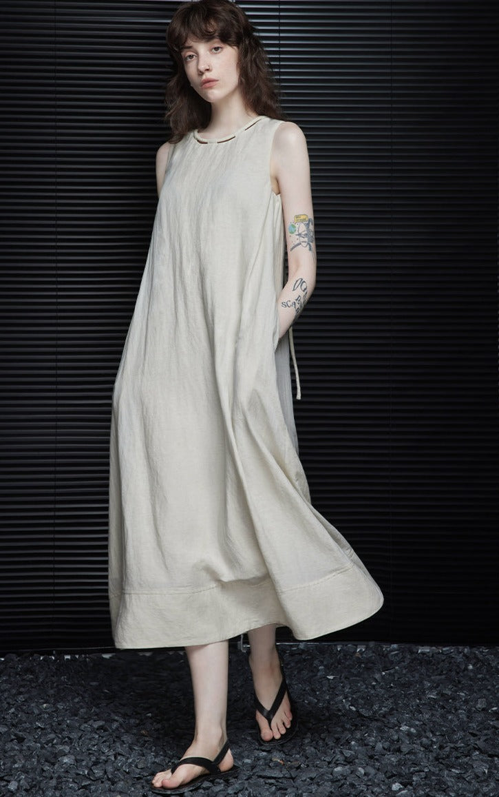 String Neck Sleeveless Dress_BDHL6243