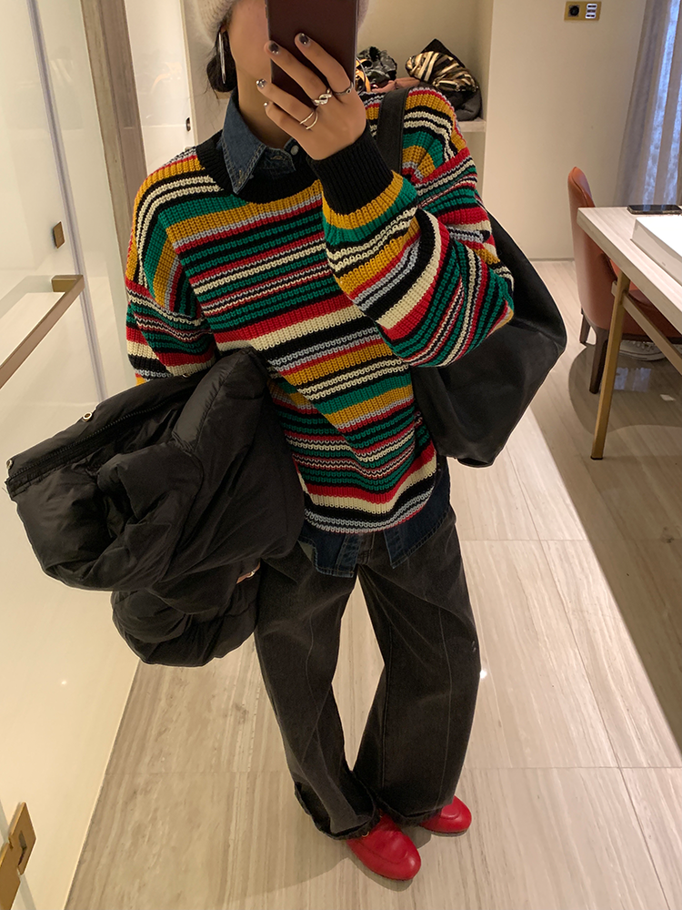 Multi-Coloured Loose Stripe Pullover_BDHL6731