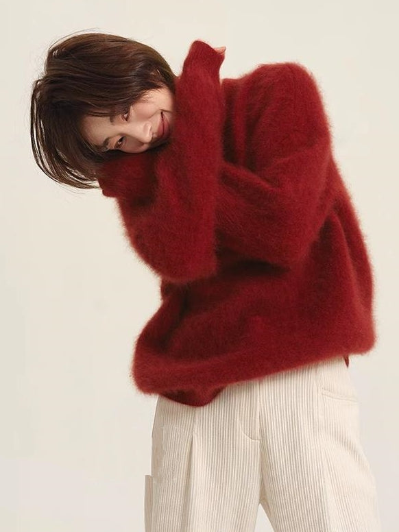 Fluffy Round Neck Sweater_BDHL6831