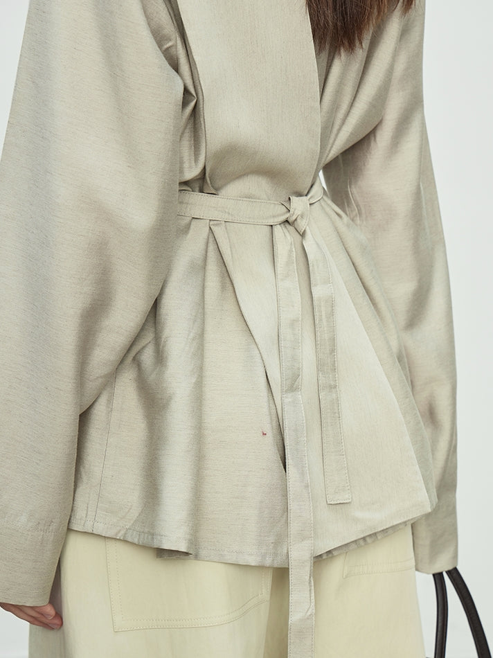 Draped Collar Ribbon Shirt_BDHL7100