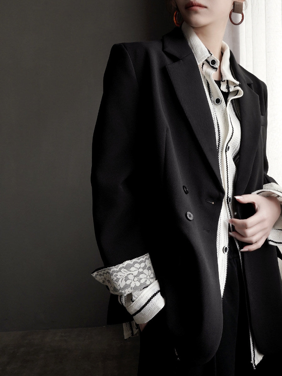 Lace Patchwork Tailored Blazer_BDHL8256