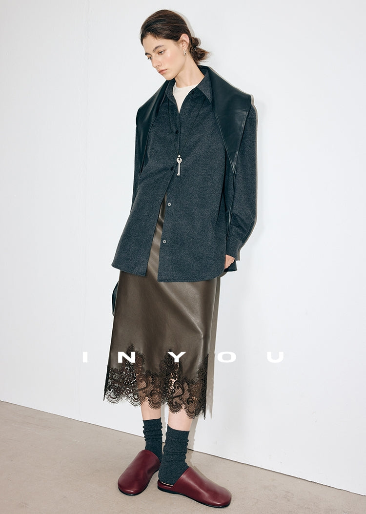 蕾絲皮革直筒裙_BDHL7901