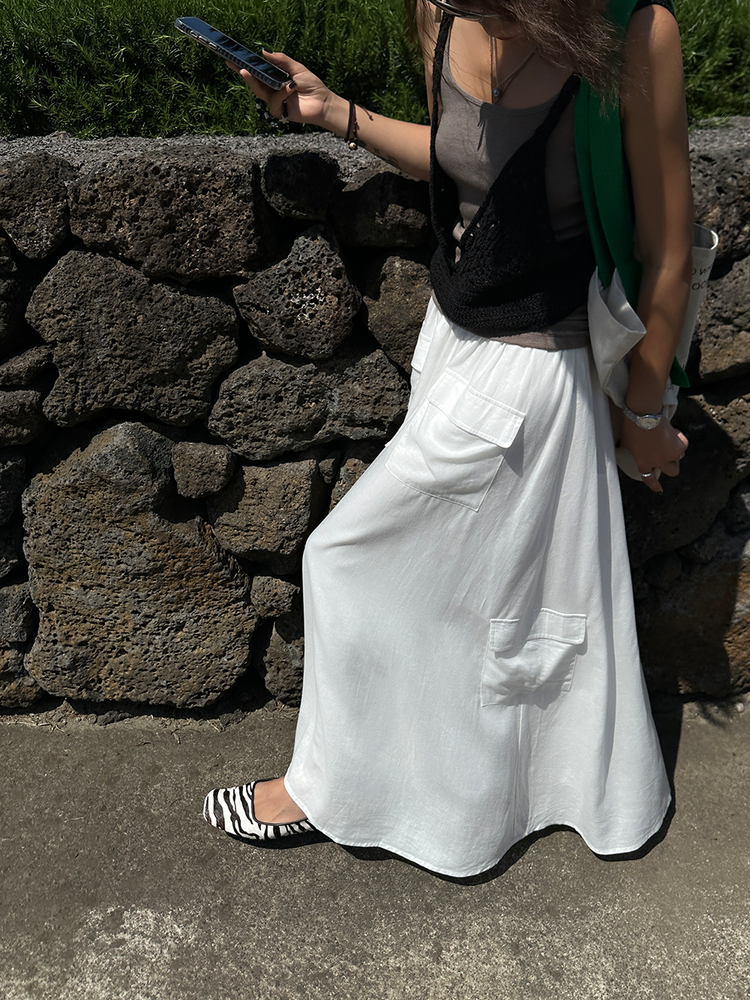 Draped Thin A-Line Long Skirt_BDHL6066