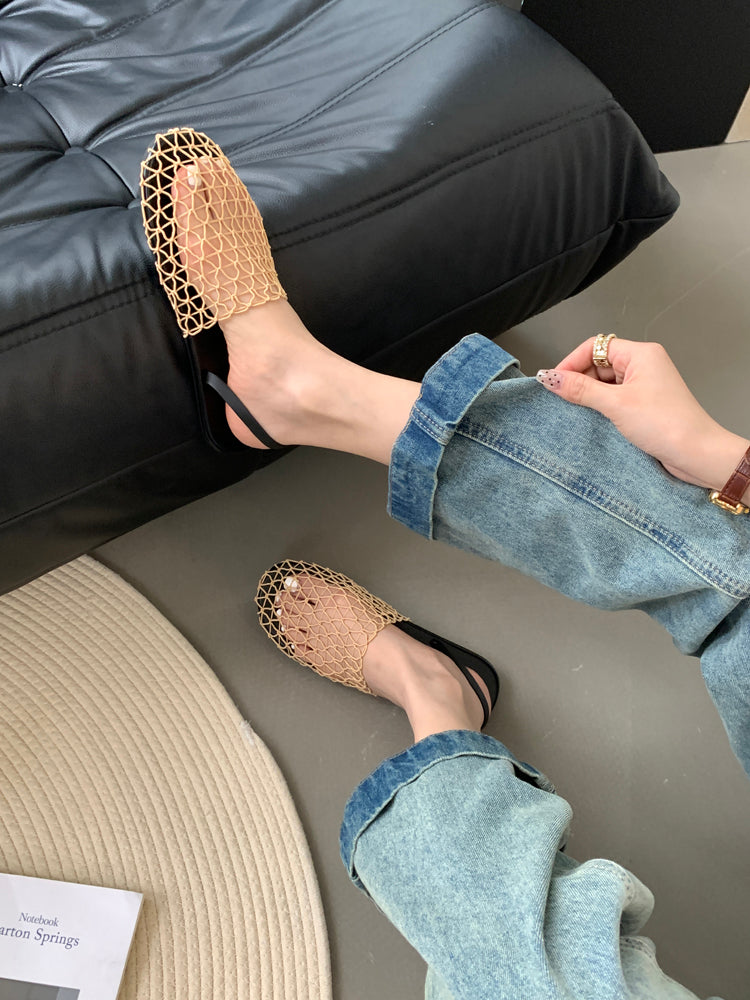 Braided Mesh Breathable Flat Sandal_BDHL5921