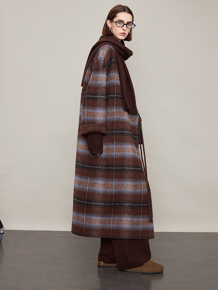 Plaid V-Neck Long Coat_BDHL6605