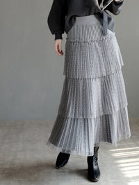 Mesh Pleated Tiered Skirt_BDHL6868