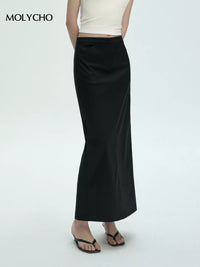 Black Long Straight Skirt_BDHL7428